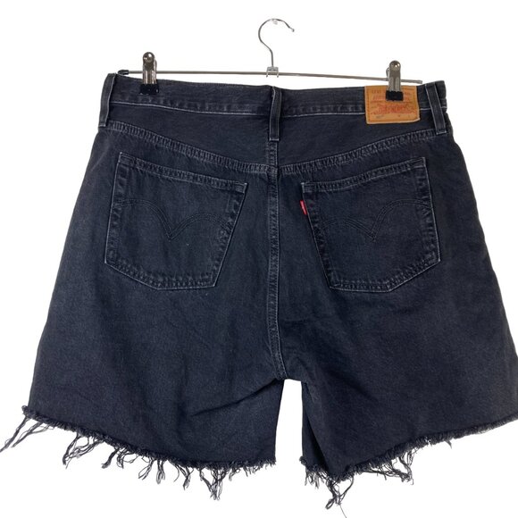Levi's Premium 501 Women Sz 33 Black Distressed Button fly Jean Shorts High Rise - Picture 2 of 9
